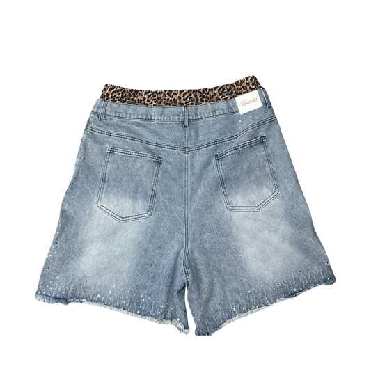 Double Waisted Cheetah Print Rhinestone Denim