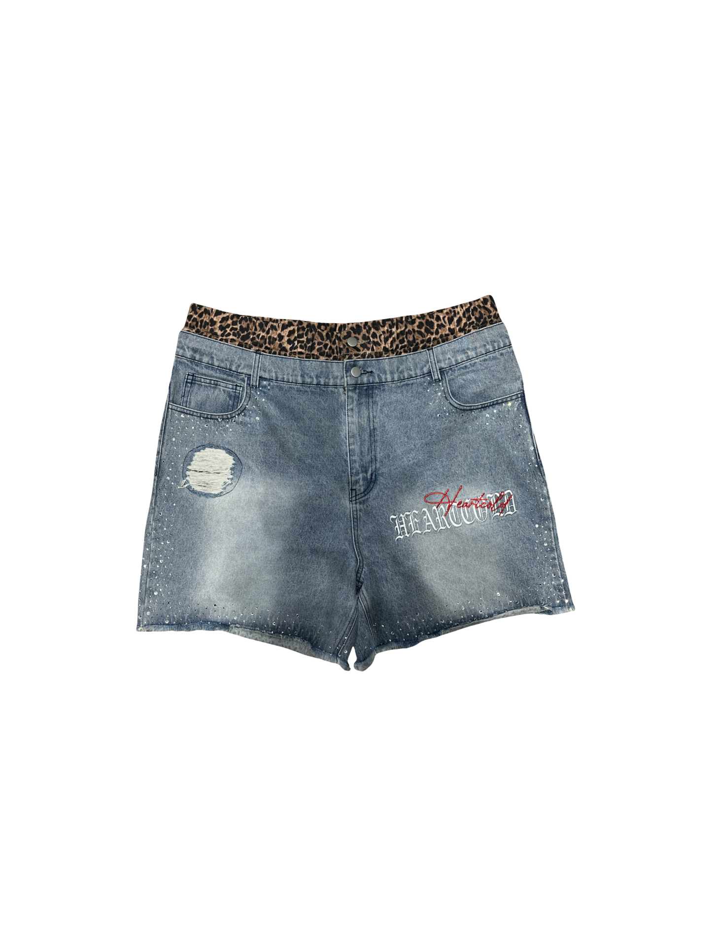 Double Waisted Cheetah Print Rhinestone Denim