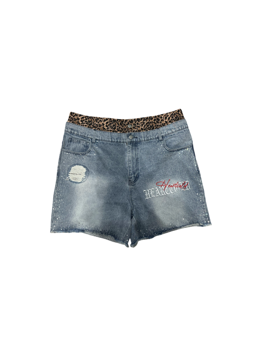 Double Waisted Cheetah Print Rhinestone Denim