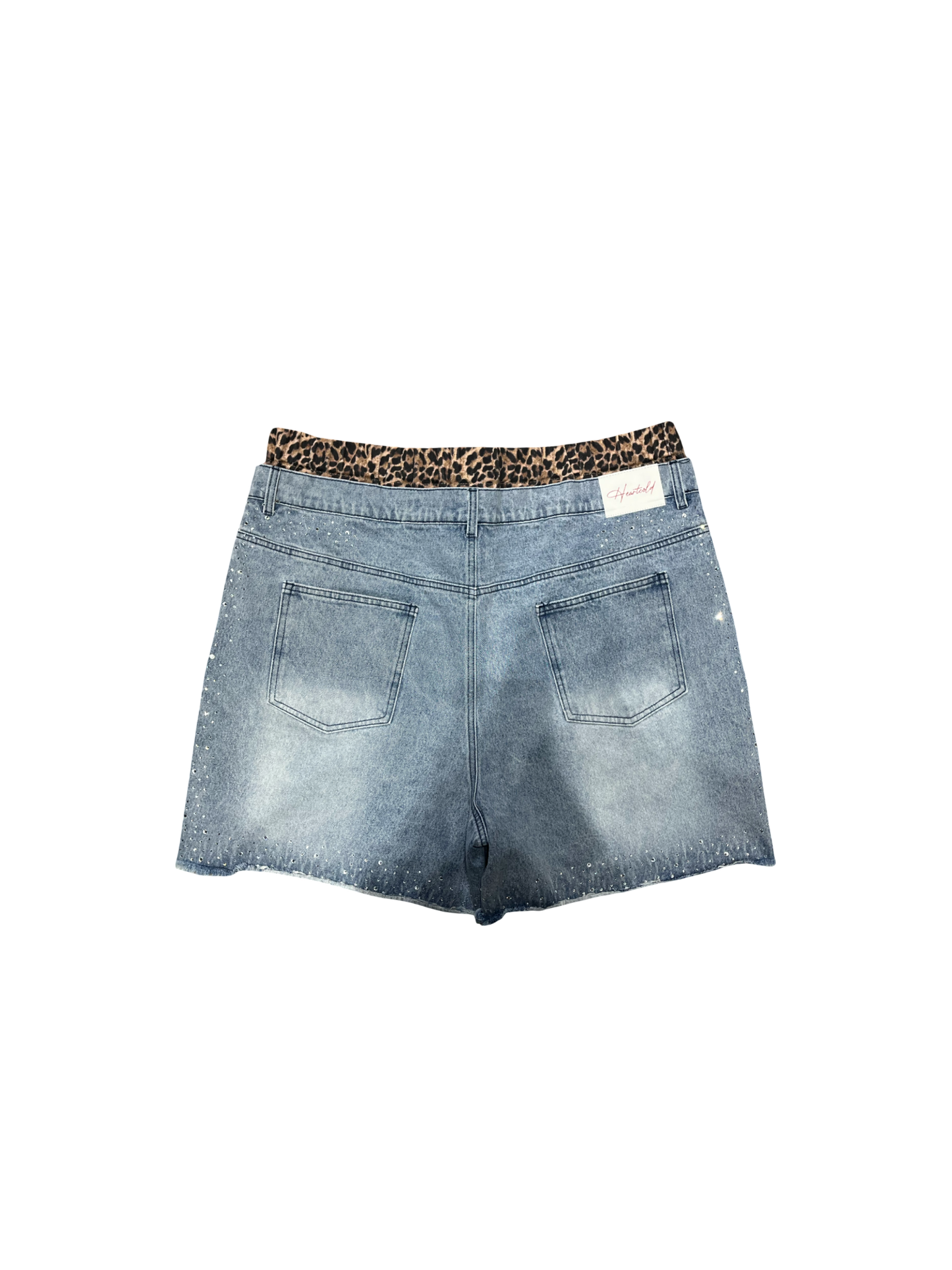 Double Waisted Cheetah Print Rhinestone Denim
