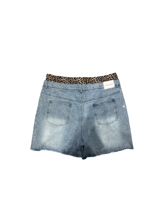 Double Waisted Cheetah Print Rhinestone Denim
