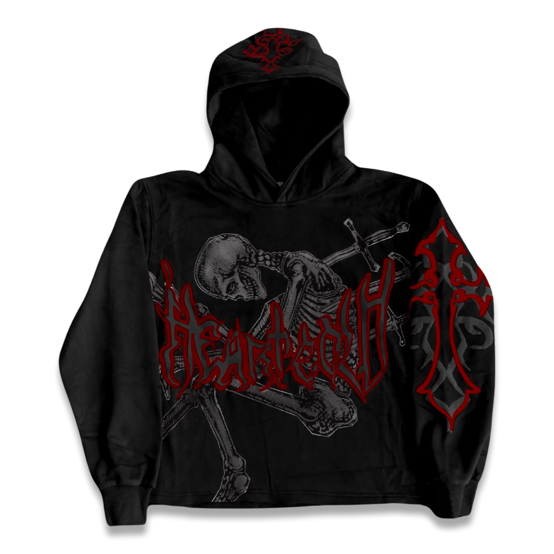 𝕾𝖐𝖚𝖑𝖑 𝖈𝖗𝖚𝖘𝖍𝖊𝖗 Hoodie Black and Red – Heartcold