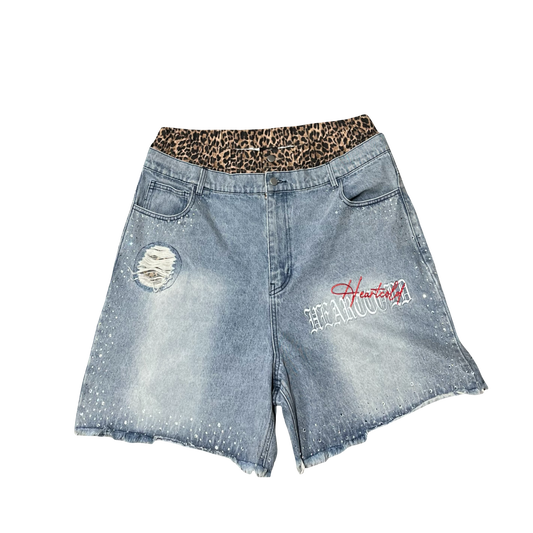 Double Waisted Cheetah Print Rhinestone Denim