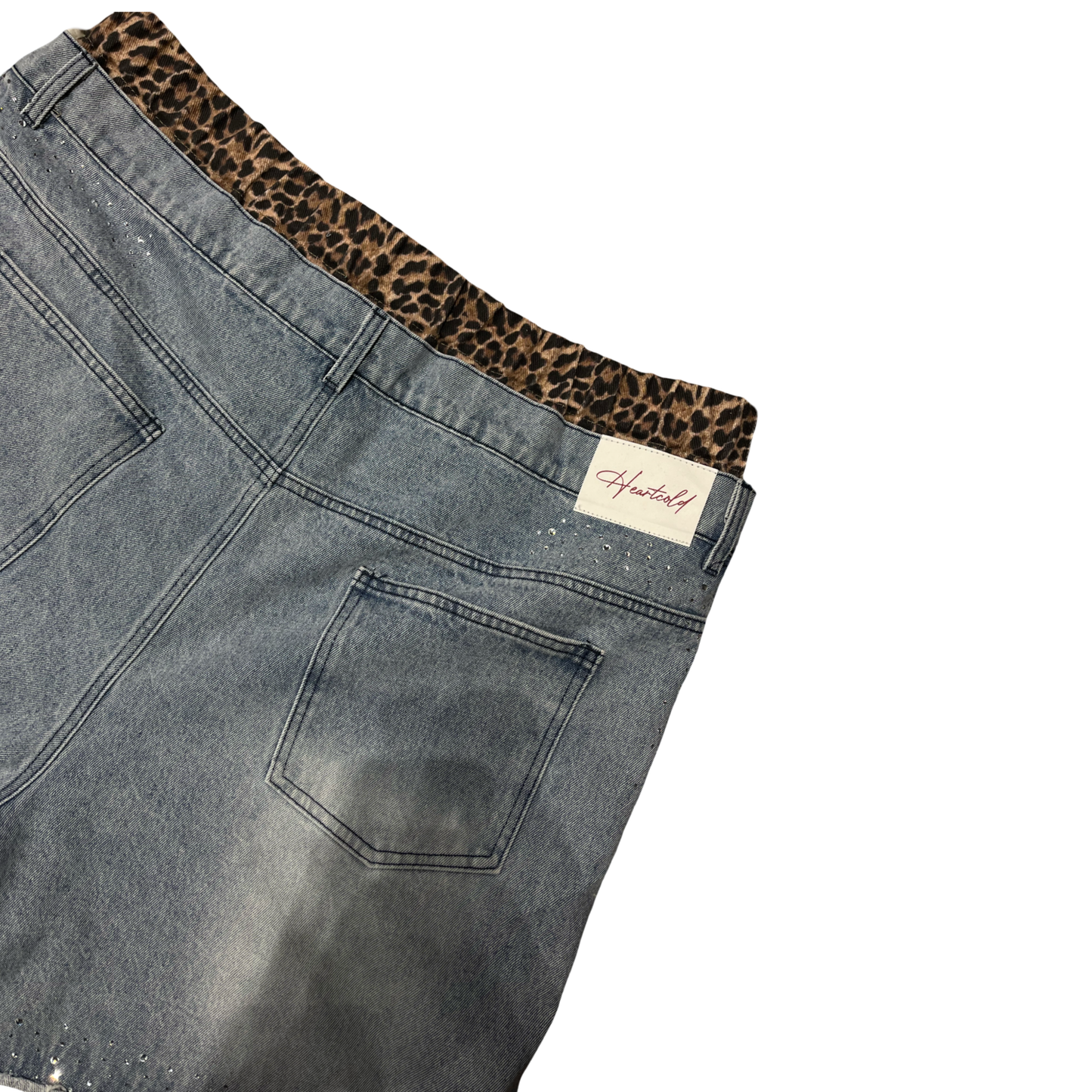 Double Waisted Cheetah Print Rhinestone Denim